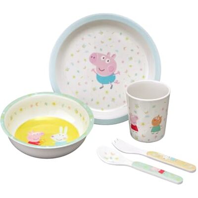 Petit Jour Paris Baby Peppa Pig Coffret Cadeau 5 Pièces, Assiette, Bol, Timbale, Couverts, Lavable en Machine Petit Jour Paris Baby Peppa Pig Coffret Cadeau 5 Pièces, Assiette, Bol, Timbale, Couverts, Lavable en Machine