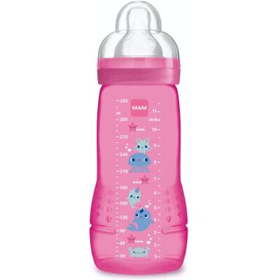 MAM Biberon Easy Active 6+ mois (330 ml) Rose – Biberon avec tétine en silicone débit X vitesse ultra-rapide – Biberon pour bébé avec fermeture hermétique MAM Biberon Easy Active 6+ mois (330 ml) Rose – Biberon avec tétine en silicone débit X vitesse ultra-rapide – Biberon pour bébé avec fermeture hermétique