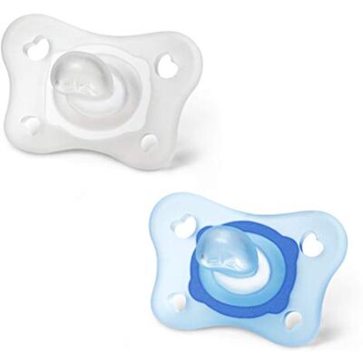 Chicco Fopspeen van siliconen voor 0-2 maanden, 2 stuks, rubberen set 0-2 maanden, ondersteunt de fysieke ademhaling en bevordert de juiste ontwikkeling van de mond, lichtblauw Chicco Fopspeen van siliconen voor 0-2 maanden, 2 stuks, rubberen set 0-2 maanden, ondersteunt de fysieke ademhaling en bevordert de juiste ontwikkeling van de mond, lichtblauw