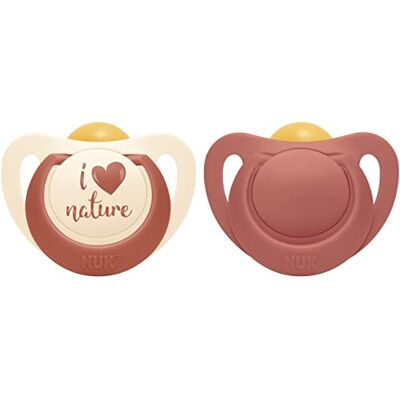 NUK for Nature Lot de 2 tétines pour bébé de 6 à 18 mois Tétines en caoutchouc durable Plus de 98% de matières premières naturelles Rouge terre cuite NUK for Nature Lot de 2 tétines pour bébé de 6 à 18 mois Tétines en caoutchouc durable Plus de 98% de matières premières naturelles Rouge terre cuite