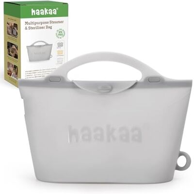 haakaa Sac de stérilisation micro-ondes en silicone pour biberons Gris Réutilisable, sans BPA, 2000 ml, pour biberons, pièces de pompe, tétines et anneaux de dentition haakaa Sac de stérilisation micro-ondes en silicone pour biberons Gris Réutilisable, sans BPA, 2000 ml, pour biberons, pièces de pompe, tétines et anneaux de dentition