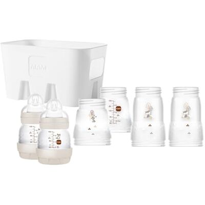 MAM Easy Start Ensemble anti-colique, composé de 6 biberons contre les coliques (2 de 130 ml, 160 ml, 260 ml) et panier à biberons, équipement bébé dès la naissance, beige MAM Easy Start Ensemble anti-colique, composé de 6 biberons contre les coliques (2 de 130 ml, 160 ml, 260 ml) et panier à biberons, équipement bébé dès la naissance, beige