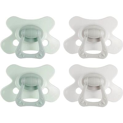 Difrax Sucette Naturelle Vert & Gris 6+ mois Lot de 4 Tétine en forme de papillon, embout en silicone, sans BPA & respectueuse des dents Difrax Sucette Naturelle Vert & Gris 6+ mois Lot de 4 Tétine en forme de papillon, embout en silicone, sans BPA & respectueuse des dents