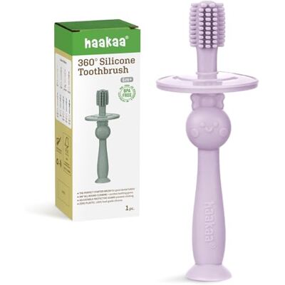 haakaa Brosse à dents pour bébé à 360° avec base d'aspiration Nettoyage doux pour entraînement auto-brossant les nourrissons Silicone de qualité alimentaire Lavande haakaa Brosse à dents pour bébé à 360° avec base d'aspiration Nettoyage doux pour entraînement auto-brossant les nourrissons Silicone de qualité alimentaire Lavande