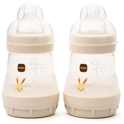 MAM Easy Start Self Sterilising Anti-Colic Baby Bottle 2 Pack (2 x160 ml) with Slow Flow Teats Size 1, Newborn Essentials, Cream (Designs May Vary) MAM Easy Start Self Sterilising Anti-Colic Baby Bottle 2 Pack (2 x160 ml) with Slow Flow Teats Size 1, Newborn Essentials, Cream (Designs May Vary)