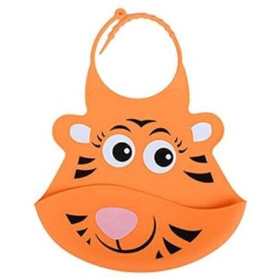 Nuby Mono Y Tigre Bavoir en silicone enroulable, modèles assortis Nuby Mono Y Tigre Bavoir en silicone enroulable, modèles assortis