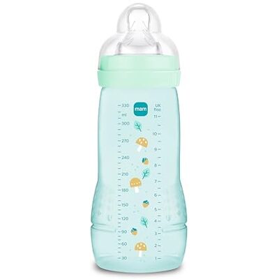 MAM Biberon ergonomique et pratique, 330 ml, accessoire pour bébé de 4 mois et plus, avec tétine de taille 3, plate et symétrique, bleu clair MAM Biberon ergonomique et pratique, 330 ml, accessoire pour bébé de 4 mois et plus, avec tétine de taille 3, plate et symétrique, bleu clair