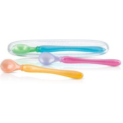 Nuby Lot de 3 cuillères et étui de voyage, les couleurs peuvent varier Nuby Lot de 3 cuillères et étui de voyage, les couleurs peuvent varier