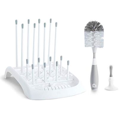 Munchkin Fold Porte-biberon et brosse à poils pour biberons Ensemble d'accessoires de nettoyage Blanc/gris Munchkin Fold Porte-biberon et brosse à poils pour biberons Ensemble d'accessoires de nettoyage Blanc/gris