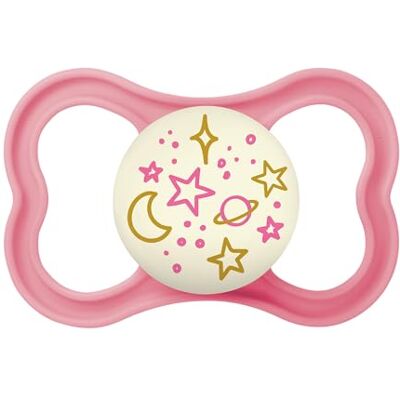 MAM Night Tétine lumineuse en silicone avec étui porte-sucette, 16 mois et rose MAM Night Tétine lumineuse en silicone avec étui porte-sucette, 16 mois et rose