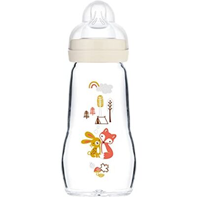 MAM Feel Good Biberon en verre (260 ml), bouteille de lait avec large ouverture, gourde solide pour bébé avec tétine taille 1, dès la naissance, lapin/renard MAM Feel Good Biberon en verre (260 ml), bouteille de lait avec large ouverture, gourde solide pour bébé avec tétine taille 1, dès la naissance, lapin/renard