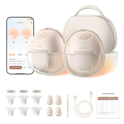 eufy security Tire-lait portable eufy S1 Pro Tire-lait electrique mains libres chauffant, coque de charge portable, rythmes intelligents, qualité hospitalière eufy security Tire-lait portable eufy S1 Pro Tire-lait electrique mains libres chauffant, coque de charge portable, rythmes intelligents, qualité hospitalière