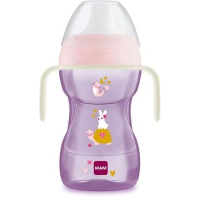 MAM Fun to Drink Cup Night avec poignées qui brillent dans le noir et bec rigide, 8 mois, 270 ml, rose MAM Fun to Drink Cup Night avec poignées qui brillent dans le noir et bec rigide, 8 mois, 270 ml, rose