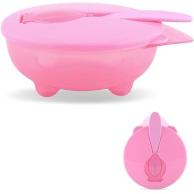 Lorelli Baby Care Bol pour enfant en plastique, cuillère, couvercle, bol à manger antidérapant, poignée, couleurs : rose Lorelli Baby Care Bol pour enfant en plastique, cuillère, couvercle, bol à manger antidérapant, poignée, couleurs : rose