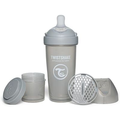 Twistshake Pro Double Biberon anti-colique avec récipient pour lait en poudre et mélangeur de 330 ml Tétine en silicone à débit rapide Sans BPA Convient aux bébés de 4 ans et plus Gris Twistshake Pro Double Biberon anti-colique avec récipient pour lait en poudre et mélangeur de 330 ml Tétine en silicone à débit rapide Sans BPA Convient aux bébés de 4 ans et plus Gris
