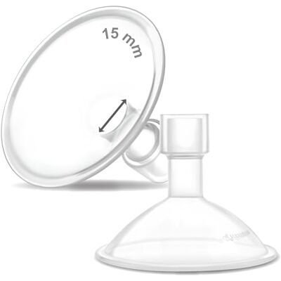 Maymom MyFit tweedelige kleine borstschilden, 2 stuks, Compatibel met Medela borstkolven, geschikt voor MaxFlow Flex connector, Crater 15 mm Maymom MyFit tweedelige kleine borstschilden, 2 stuks, Compatibel met Medela borstkolven, geschikt voor MaxFlow Flex connector, Crater 15 mm
