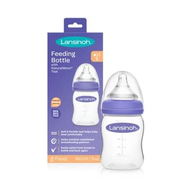 Lansinoh Baby Bottle with NaturalWave Teat (160 ml), Anti-colic, Plastic 100% BPA & BPS free, Slow Flow silicone teat which is soft and flexible, purple Lansinoh Baby Bottle with NaturalWave Teat (160 ml), Anti-colic, Plastic 100% BPA & BPS free, Slow Flow silicone teat which is soft and flexible, purple