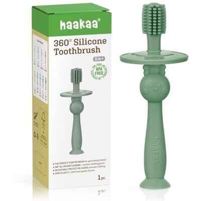 haakaa Brosse à dents à 360° pour bébé avec base d'aspiration Nettoyage doux pour l'entraînement auto-brossant des tout-petits Silicone de qualité alimentaire Bouclier de sécurité réglable haakaa Brosse à dents à 360° pour bébé avec base d'aspiration Nettoyage doux pour l'entraînement auto-brossant des tout-petits Silicone de qualité alimentaire Bouclier de sécurité réglable