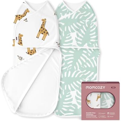 Momcozy Couverture Emmaillotage Bébé pour Nouveau-né, Fermeture Silencieuse, Convient aux Nourrissons de 0-3 Mois, Réduit Le Réflexe de Sursaut, Paquet de 2,Feuilles de Girafe Momcozy Couverture Emmaillotage Bébé pour Nouveau-né, Fermeture Silencieuse, Convient aux Nourrissons de 0-3 Mois, Réduit Le Réflexe de Sursaut, Paquet de 2,Feuilles de Girafe