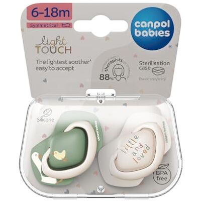 Canpol babies GOOSE Lot de 2 tétines en Silicone Léger Touch symétrique Gomme Hypoallergénique en Silicone, Moulé sous le nez, Étui de désinfection pour four à micro-ondes (6-18 m) Canpol babies GOOSE Lot de 2 tétines en Silicone Léger Touch symétrique Gomme Hypoallergénique en Silicone, Moulé sous le nez, Étui de désinfection pour four à micro-ondes (6-18 m)