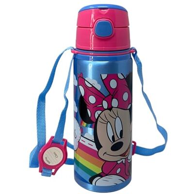 CARTOON Bouteille d'eau en aluminium avec paille Minnie Disney 600 ml bouteille avec ouverture automatique pour enfants CARTOON Bouteille d'eau en aluminium avec paille Minnie Disney 600 ml bouteille avec ouverture automatique pour enfants