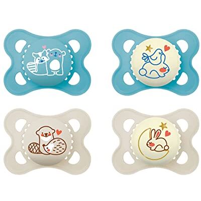 MAM Original Day & Night Lot de 4 tétines pour bébé en silicone durable et bio renouvelable, avec boîte à tétine, pour bébé de 0 à 6 mois, motifs : ours, loutre, lapin, lune MAM Original Day & Night Lot de 4 tétines pour bébé en silicone durable et bio renouvelable, avec boîte à tétine, pour bébé de 0 à 6 mois, motifs : ours, loutre, lapin, lune