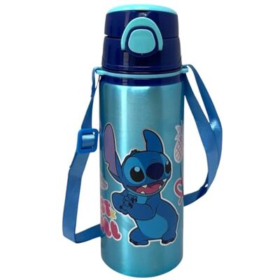 CARTOON Disney Stitch Bouteille d'eau en aluminium avec paille 730 ml Ouverture automatique Bouteille pour enfant avec bandoulière incluse CARTOON Disney Stitch Bouteille d'eau en aluminium avec paille 730 ml Ouverture automatique Bouteille pour enfant avec bandoulière incluse