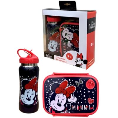 CARTOON Minnie Disney Set déjeuner 2 pièces bouteille bouteille en aluminium et porte-goûter avec bec pliable CARTOON Minnie Disney Set déjeuner 2 pièces bouteille bouteille en aluminium et porte-goûter avec bec pliable