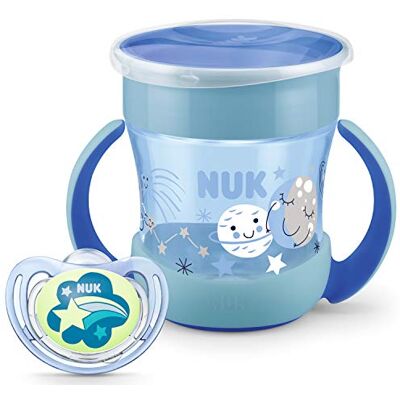 NUK Perfect Night Sammlung Mini Magic Cup Trinklernbecher und Freestyle Night Schnuller 6+ Monate BPA frei 160ml Blau NUK Perfect Night Sammlung Mini Magic Cup Trinklernbecher und Freestyle Night Schnuller 6+ Monate BPA frei 160ml Blau