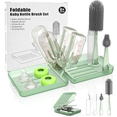ORAGKE Brosse à biberons en silicone pour bébé en déplacement, kit de voyage avec distributeur de savon, support sec, étui et brosse pour biberons, tétine, paille, idéal pour la maison et les voyages ORAGKE Brosse à biberons en silicone pour bébé en déplacement, kit de voyage avec distributeur de savon, support sec, étui et brosse pour biberons, tétine, paille, idéal pour la maison et les voyages