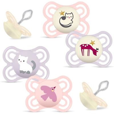 MAM Lot de 4 tétines en silicone « Skin Soft » Perfect Perfect pour les bébés de 0 à 6 mois, avec 2 boîtes de transport de stérilisation, Dento-Flex, pour un développement sain de la bouche, extra MAM Lot de 4 tétines en silicone « Skin Soft » Perfect Perfect pour les bébés de 0 à 6 mois, avec 2 boîtes de transport de stérilisation, Dento-Flex, pour un développement sain de la bouche, extra