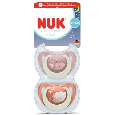 NUK Star Night & Day Tétine pour bébé 0-6 mois Sucettes phosphorescentes Silicone sans BPA Chat rose 2 pièces NUK Star Night & Day Tétine pour bébé 0-6 mois Sucettes phosphorescentes Silicone sans BPA Chat rose 2 pièces