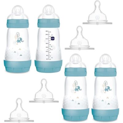 MAM Lot de 4 biberons anti-colique de 260 ml avec 8 tétines // Taille 1 & 2 dès la naissance MAM Lot de 4 biberons anti-colique de 260 ml avec 8 tétines // Taille 1 & 2 dès la naissance