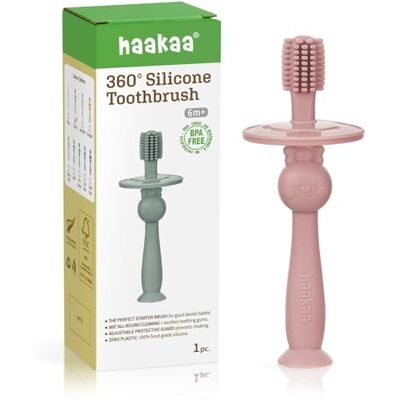 haakaa Brosse à dents pour bébé à 360° avec base d'aspiration Nettoyage doux pour entraînement auto-brossant les nourrissons Silicone de qualité alimentaire Blush haakaa Brosse à dents pour bébé à 360° avec base d'aspiration Nettoyage doux pour entraînement auto-brossant les nourrissons Silicone de qualité alimentaire Blush