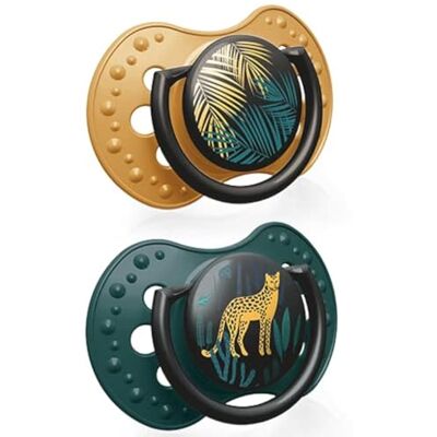 LOVI Jungle Vibes Boy Lot de 2 tétines dynamiques en silicone sans BPA pour garçon de 6 à 18 mois, vertes LOVI Jungle Vibes Boy Lot de 2 tétines dynamiques en silicone sans BPA pour garçon de 6 à 18 mois, vertes