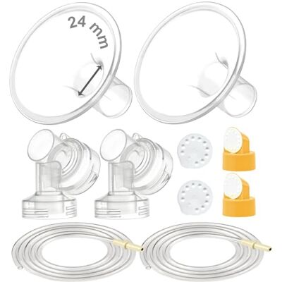 Maymom borstkolfset Compatibel met Medela Pump in Style Advanced; 2 tweedelige borstschilden, 2 ventielen, 4 membranen en 2 slangen; niet-originele compatibele onderdelen, 24 mm Maymom borstkolfset Compatibel met Medela Pump in Style Advanced; 2 tweedelige borstschilden, 2 ventielen, 4 membranen en 2 slangen; niet-originele compatibele onderdelen, 24 mm