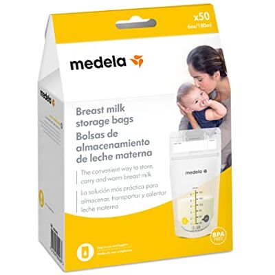 Medela Lot de 50 sacs de stockage de lait maternel de 180 ml, lot de 50 sacs de collecte de lait maternel sans BPA avec double fermeture, congélation et décongélation rapide Medela Lot de 50 sacs de stockage de lait maternel de 180 ml, lot de 50 sacs de collecte de lait maternel sans BPA avec double fermeture, congélation et décongélation rapide