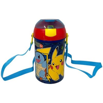 CARTOON Gourde avec ouverture pop-up Pokémon Pikachu bouteille en plastique réutilisable avec bandoulière sans BPA capacité 450 ml CARTOON Gourde avec ouverture pop-up Pokémon Pikachu bouteille en plastique réutilisable avec bandoulière sans BPA capacité 450 ml