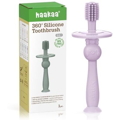haakaa Brosse à dents pour bébé à 360° avec base d'aspiration Nettoyage doux pour entraînement auto-brossant les nourrissons Silicone de qualité alimentaire Lavande haakaa Brosse à dents pour bébé à 360° avec base d'aspiration Nettoyage doux pour entraînement auto-brossant les nourrissons Silicone de qualité alimentaire Lavande