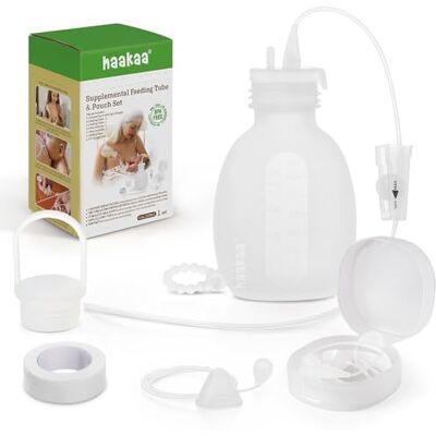 haakaa Système d'allaitement complémentaire pour bébé pour l'allaitement, tube d'alimentation en silicone et pochette pour bébé, complément au sein avec contrôle du débit à double tube, silicone de haakaa Système d'allaitement complémentaire pour bébé pour l'allaitement, tube d'alimentation en silicone et pochette pour bébé, complément au sein avec contrôle du débit à double tube, silicone de
