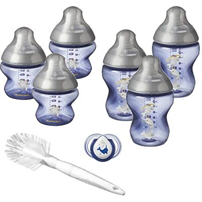 Tommee Tippee Closer to Nature Newborn Baby Bottle Starter Set, Breast-like Teats with Anti-Colic Valve, Blue Narwhal Decoration Tommee Tippee Closer to Nature Newborn Baby Bottle Starter Set, Breast-like Teats with Anti-Colic Valve, Blue Narwhal Decoration