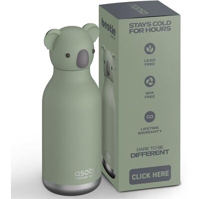 asobu Bestie Gourde isolée en acier inoxydable avec tête d'animal souple amovible pour enfants et adolescents avec paille flexible réutilisable (coala) asobu Bestie Gourde isolée en acier inoxydable avec tête d'animal souple amovible pour enfants et adolescents avec paille flexible réutilisable (coala)