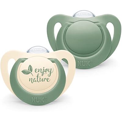 NUK for Nature Lot de 2 tétines pour bébé en silicone durable Forme orthodontique Sans BPA 18 à 36 mois Vert eucalyptus NUK for Nature Lot de 2 tétines pour bébé en silicone durable Forme orthodontique Sans BPA 18 à 36 mois Vert eucalyptus