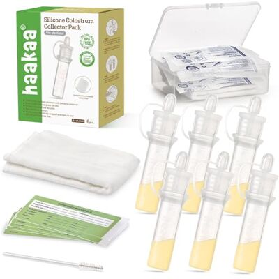 haakaa Lot de 6 collecteurs de colostrum en silicone de qualité alimentaire Collectionnez et stockez votre précieux colostrum pour nourrir bébé avec étui de rangement et lingette en coton haakaa Lot de 6 collecteurs de colostrum en silicone de qualité alimentaire Collectionnez et stockez votre précieux colostrum pour nourrir bébé avec étui de rangement et lingette en coton