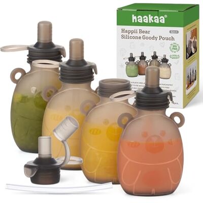 haakaa Happii Lot de 4 pochettes à friandises en silicone Motif ours 177 g haakaa Happii Lot de 4 pochettes à friandises en silicone Motif ours 177 g