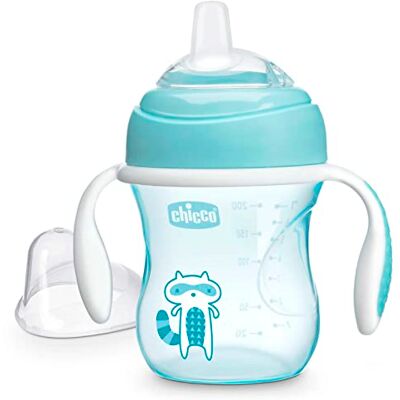 Chicco Transition Cup Verre anti-goutte pour enfants, 200 ml, tasse Biberon 4 mois pour apprendre à boire, avec bec ergonomique en silicone, double valve anti-colique, sans BPA Azur Chicco Transition Cup Verre anti-goutte pour enfants, 200 ml, tasse Biberon 4 mois pour apprendre à boire, avec bec ergonomique en silicone, double valve anti-colique, sans BPA Azur