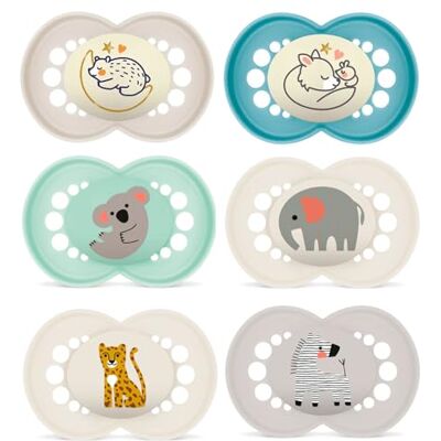 MAM Lot de 6 tétines Oriignal en silicone pour bébé de 16 à 36 mois et plus, avec 3 boîtes de transport stérilisées MAM Lot de 6 tétines Oriignal en silicone pour bébé de 16 à 36 mois et plus, avec 3 boîtes de transport stérilisées