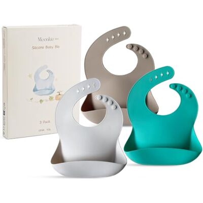 Moonkie Bavoirs Silicone Bebe sans BPA, Bavoirs Bebe Naissance,Imperméable et Durable, Réglables pour Bébé et Tout-petits Moonkie Bavoirs Silicone Bebe sans BPA, Bavoirs Bebe Naissance,Imperméable et Durable, Réglables pour Bébé et Tout-petits