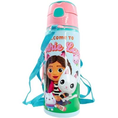 CARTOON Bouteille d'eau en aluminium avec paille Gabby's Dollhouse 600 ml bouteille avec ouverture automatique pour enfants CARTOON Bouteille d'eau en aluminium avec paille Gabby's Dollhouse 600 ml bouteille avec ouverture automatique pour enfants