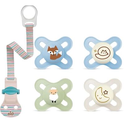 MAM Comfort X-Small 0+ mois Sucette en 100% silicone souple Boys, 4 pièces, comprend 2 boîtes de transport stérilisées MAM Comfort X-Small 0+ mois Sucette en 100% silicone souple Boys, 4 pièces, comprend 2 boîtes de transport stérilisées